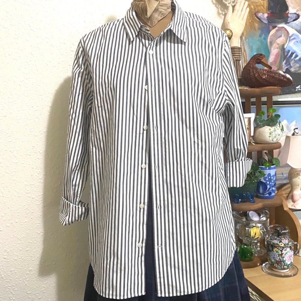 New Everlane Minimalist career Button Down Shirt Mens Striped M White Black